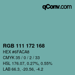 颜色代码: RGB 111 172 168 | qconv.com