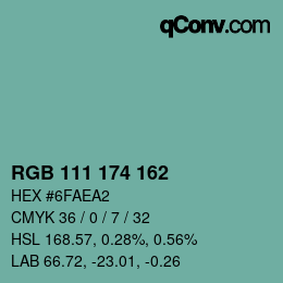 Color code: RGB 111 174 162 | qconv.com