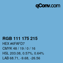 Color code: RGB 111 175 215 | qconv.com