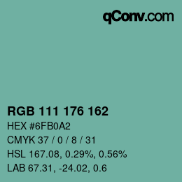 カラーコード: RGB 111 176 162 | qconv.com