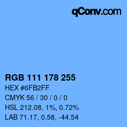 Color code: RGB 111 178 255 | qconv.com
