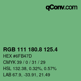カラーコード: RGB 111 180.8 125.4 | qconv.com