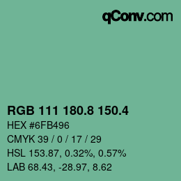 カラーコード: RGB 111 180.8 150.4 | qconv.com