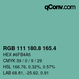 カラーコード: RGB 111 180.8 165.4 | qconv.com