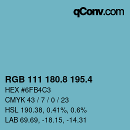 カラーコード: RGB 111 180.8 195.4 | qconv.com