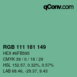 颜色代码: RGB 111 181 149 | qconv.com