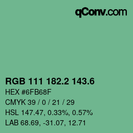 カラーコード: RGB 111 182.2 143.6 | qconv.com
