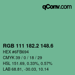 カラーコード: RGB 111 182.2 148.6 | qconv.com