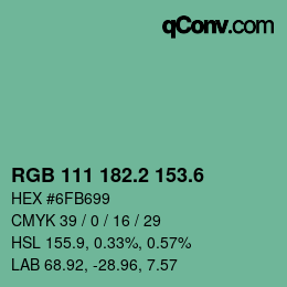カラーコード: RGB 111 182.2 153.6 | qconv.com