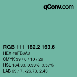 カラーコード: RGB 111 182.2 163.6 | qconv.com