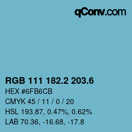 カラーコード: RGB 111 182.2 203.6 | qconv.com