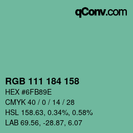 Farbcode: RGB 111 184 158 | qconv.com
