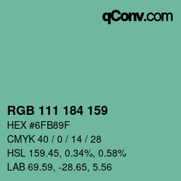Farbcode: RGB 111 184 159 | qconv.com