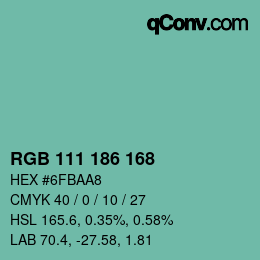 Color code: RGB 111 186 168 | qconv.com