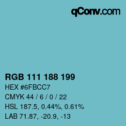 Color code: RGB 111 188 199 | qconv.com