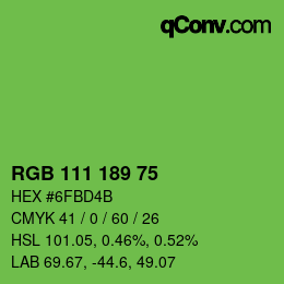 Color code: RGB 111 189 75 | qconv.com