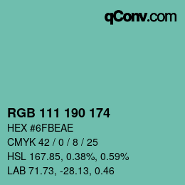 Color code: RGB 111 190 174 | qconv.com