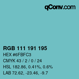 颜色代码: RGB 111 191 195 | qconv.com