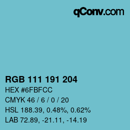 Color code: RGB 111 191 204 | qconv.com