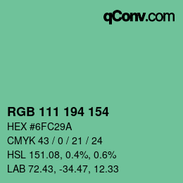 Color code: RGB 111 194 154 | qconv.com