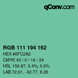 Color code: RGB 111 194 162 | qconv.com