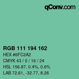 Código de color: RGB 111 194 162 | qconv.com