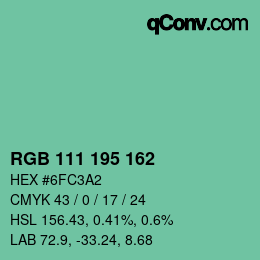 Código de color: RGB 111 195 162 | qconv.com