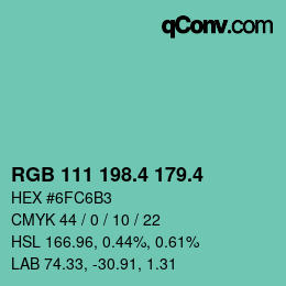 カラーコード: RGB 111 198.4 179.4 | qconv.com