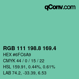 カラーコード: RGB 111 198.8 169.4 | qconv.com
