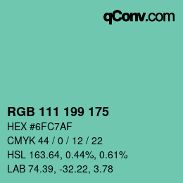 カラーコード: RGB 111 199 175 | qconv.com