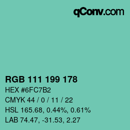 カラーコード: RGB 111 199 178 | qconv.com