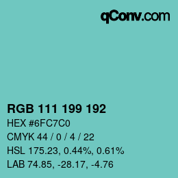 Color code: RGB 111 199 192 | qconv.com
