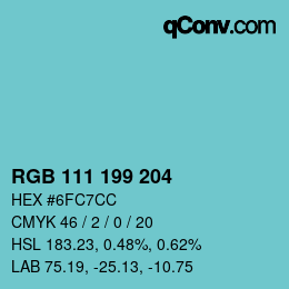 Color code: RGB 111 199 204 | qconv.com