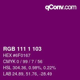 Color code: RGB 111 1 103 | qconv.com