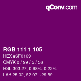Color code: RGB 111 1 105 | qconv.com
