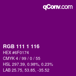 カラーコード: RGB 111 1 116 | qconv.com