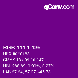 Color code: RGB 111 1 136 | qconv.com