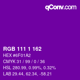 颜色代码: RGB 111 1 162 | qconv.com
