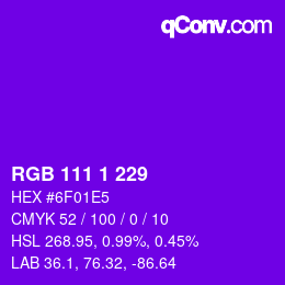 颜色代码: RGB 111 1 229 | qconv.com