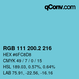 カラーコード: RGB 111 200.2 216 | qconv.com