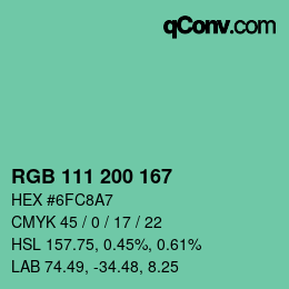 颜色代码: RGB 111 200 167 | qconv.com