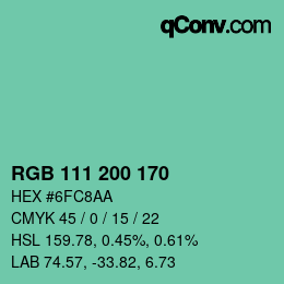 Color code: RGB 111 200 170 | qconv.com