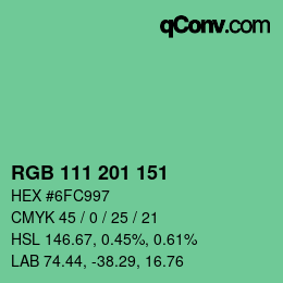 Color code: RGB 111 201 151 | qconv.com