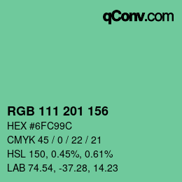 Color code: RGB 111 201 156 | qconv.com