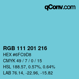 颜色代码: RGB 111 201 216 | qconv.com