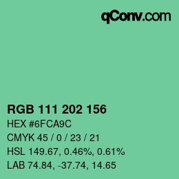 Color code: RGB 111 202 156 | qconv.com