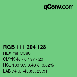 Color code: RGB 111 204 128 | qconv.com