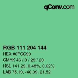 Color code: RGB 111 204 144 | qconv.com