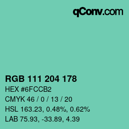 Color code: RGB 111 204 178 | qconv.com