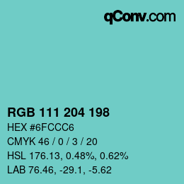 Color code: RGB 111 204 198 | qconv.com